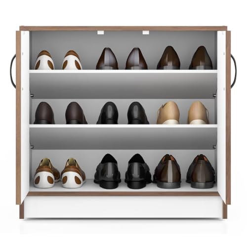 Image of Urban Ladder Alex Shoe Cabinet Closed Storage Shoe Rack | Stores 9 Pairs, Classic Walnut Finish