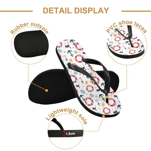 ALAZA Cute Flag Coral Starfish Anchor Flip Flops for Women Fashion Beach Slippers Comfort Mens Flip Flops Non-Slip Rubber Shower Slippers Sandal for Hotel Travel Sport,XS3