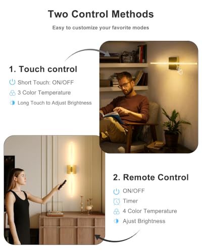 Image of Wall Sconce Set of 2: Gold Rechargeable Wireless Magnetic Install, Crystal | 10000mAh Battery Operated, 360 Rotatable Wall Light,4CCT Dimmable LED Scone Lighting for Living Room Bedroom. 31.7in