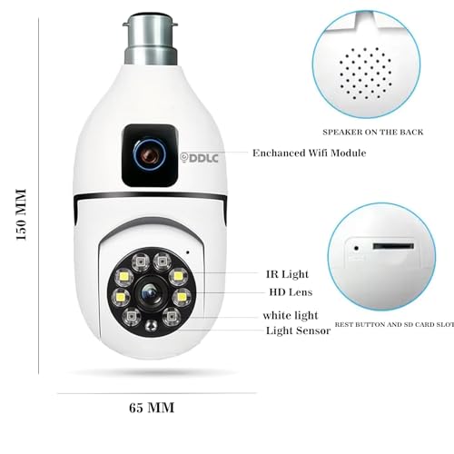 Image of DDLC 2-in-1 Dual Lens Light Bulb WiFi Bulb Camera: Smart 360 PTZ Security Monitor with AI Motion Tracking, Remote Viewing, Multi-User Sharing, and HD Night Vision (Dual Lens Light Bulb)