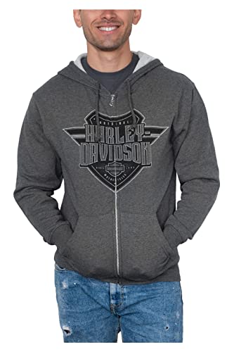 Harley-Davidson Men's Sentinel Zip-Up Fleece Hooded Sweatshirt - Charcoal