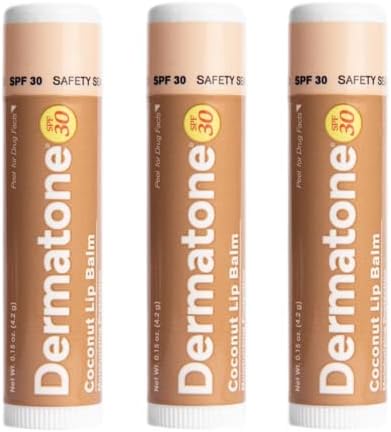 Dermatone Coconut Lip Balm | Moisturizing & Medicated, Aloe & Vitamin E | For Dry, Chapped and Cracked Lips | SPF 30 | Coconut, 3-Pack 0.15oz sticks