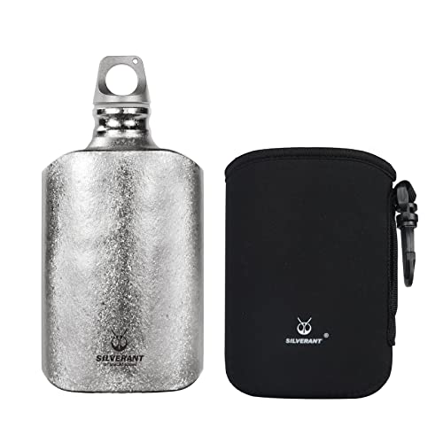 Ultralight Titanium Water Bottle 600ml/21 fl oz Crystallized Finish - Outdoor Camping Hiking Sports Hydration Bottle with Insulating Thermal Sleeve & Leakproof Clip Loop Cap - Slim Design