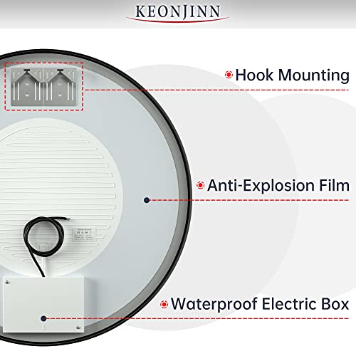 Keonjinn Led Mirror For Bathroom, 32 Inch Round Bathroom Mirror With Lights, Circle Black Metal Framed Frontlit Vanity Mirror, Wall Mounted Anti-Fog Dimmable Makeup Mirror For Bedroom, 6000K, Cri≥90 #TOP6