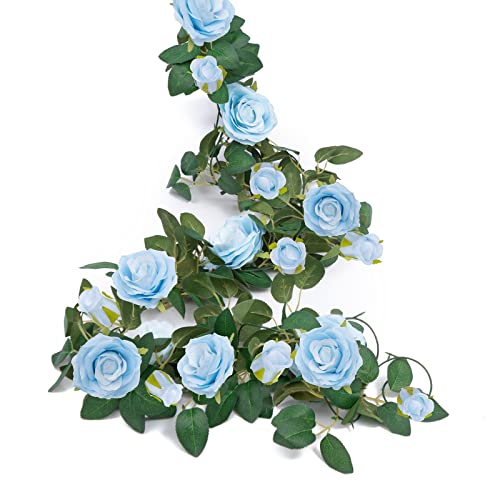 U'artlines 3Pcs Artificial Rose Vine Garland Total 19.68Ft Silk Flower Hanging Baskets Plants For Indoor Outdoor Home Wedding Arch Garden Wall Decor（Set Of 3, Blue） #TOP7