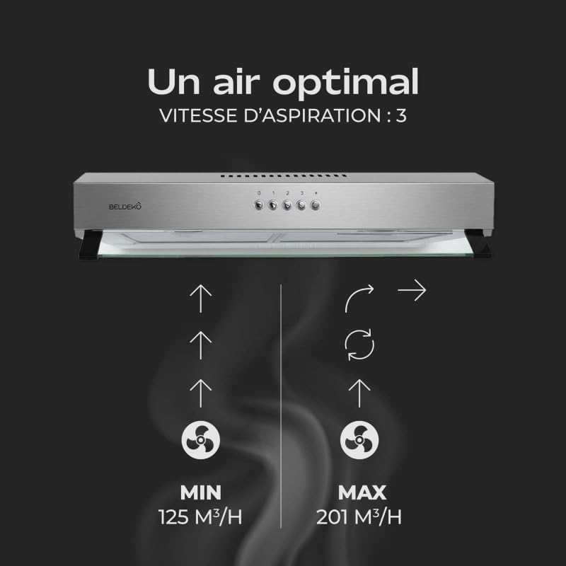 Cappa cappa da 60 cm, in acciaio inox – Performance A+ design extra-piatto BelDeko Eco