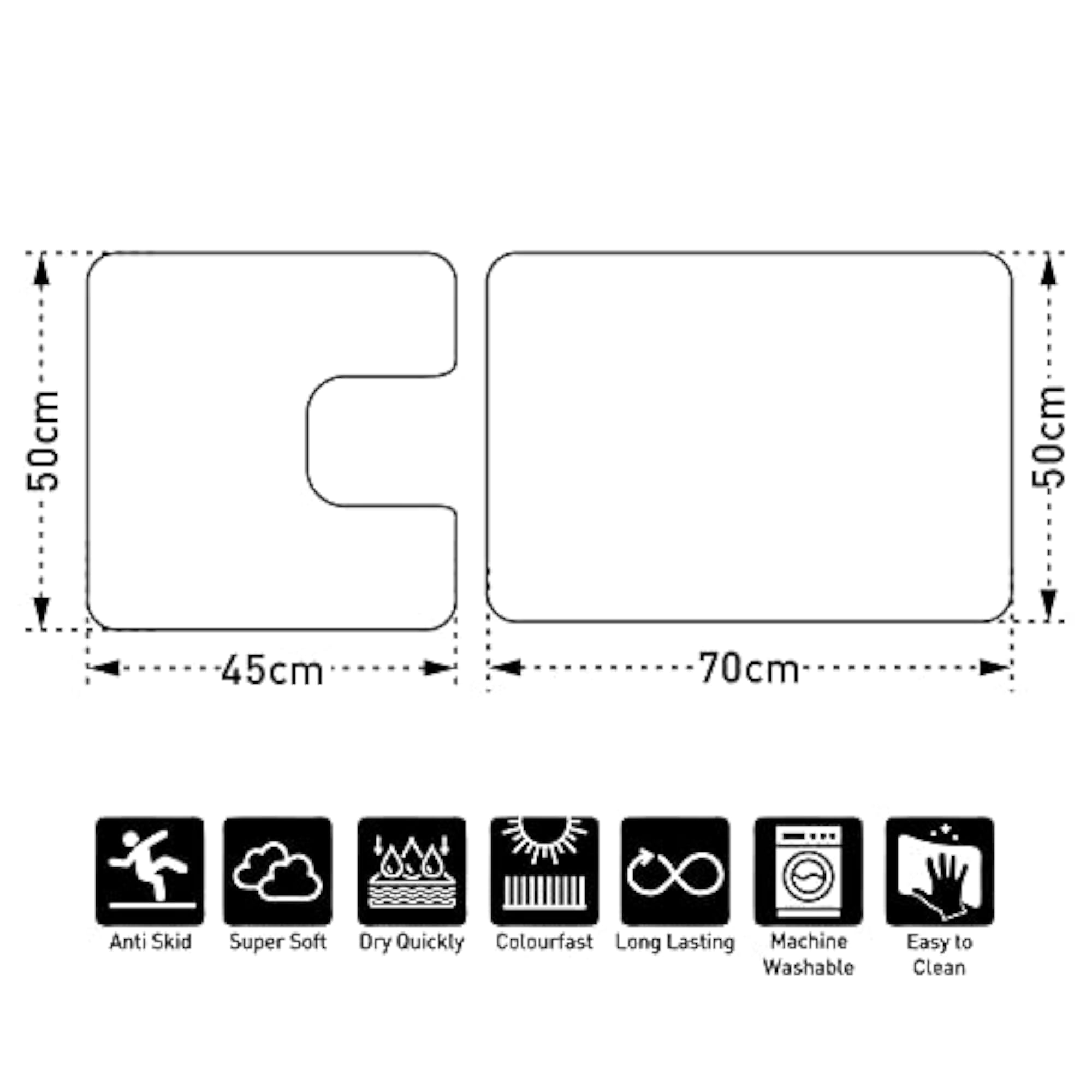 Anti-Skid Cotton Bath Mat Set with Contour, Luxury Design