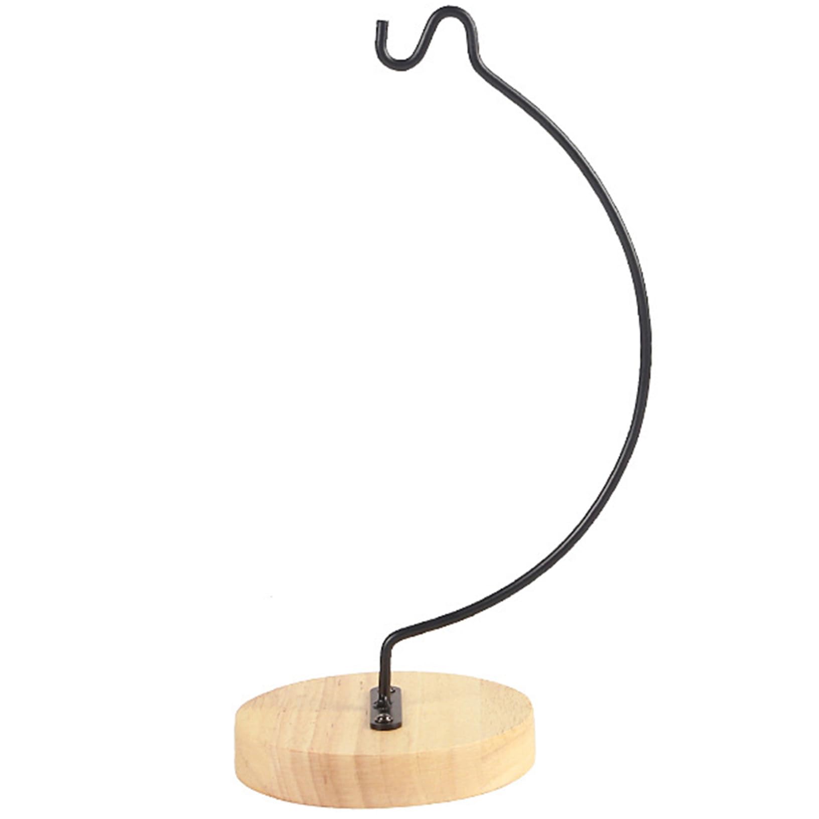 Bemonew Ornament Display Stand, Iron Hanger Air Plant Holder with Wood Base Terrariums Hanging Plant Stand Pot Hook Decoration Rack for Glass Globe Air Flower Pot, Style 1