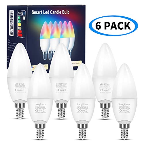 LangPlus Intelligente Ampoule WiFi E14 à Bougie- Smart Ampoule RGB 4W=40W Petit Culot Multicolore Compatible avec Alexa Google Home Contrôle Vocal Téléphone,6 PCS
