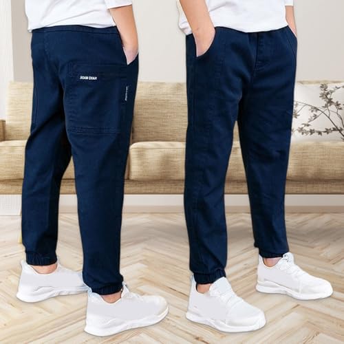 Kids Boys Tapered Pants Straight Slim Fit Elastic Waist Uniform Trousers with Pockets Toddler Plain Dress Pants2