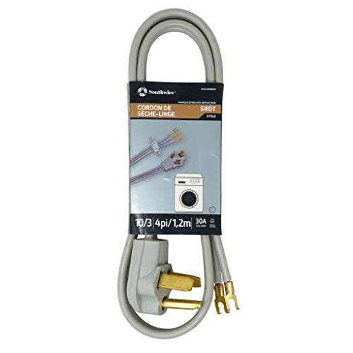 Coleman Cable 9124Sw8809 4Ft 10/3 Srdt Flat Dryer Cord (Grey), 4', Gray, 4 Ft #TOP1