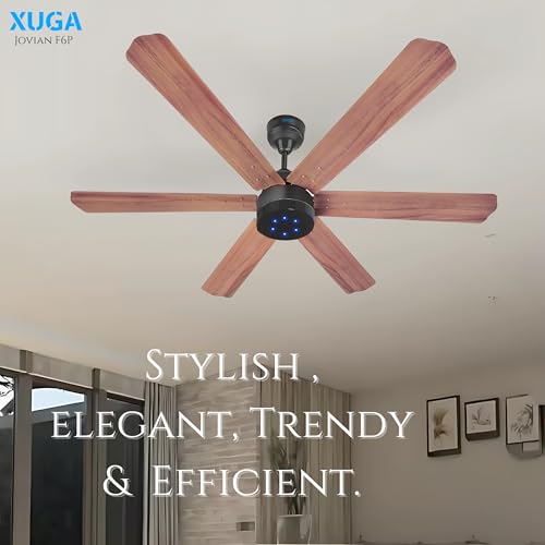 Image of XUGA Jovian F6P Premium Smart 1200mm, BEE 5-star BLDC fan,6 Blade,Remote Ceiling fan for Home, 100% Copper Motor,Energy Saving, High Air Delivery, Aesthetic LED Light (Oakwood)(5 Year Warranty)