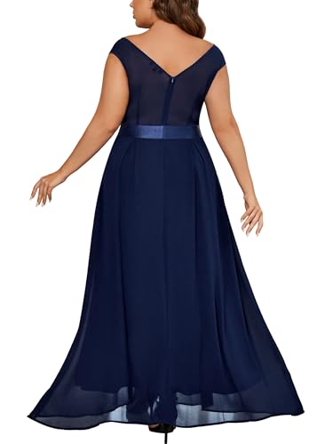 Miusol Women's Plus Size Elegant Lace Contrast Sequin V-Neck Floral Formal Evening Party Maxi Dress2