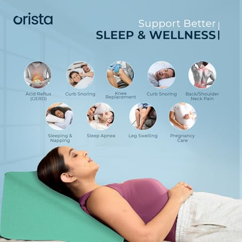 Image of Orista Wedge Pillow Made with Advance Gel Blended Memory Foam Complete Back Support, Acid Reflux, Anti Snoring, Leg Elevation, Improves Comfort and Posture | 20 x 20 x 10 Inch | Green Velvet Cover