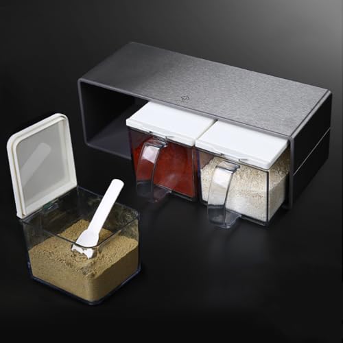 Portaspezie Ermetico con Cucchiaio - Set Barattoli Spezie Trasparenti, Organizzatore Spezie Impilabile Grande per Cassetto, Contenitore Moderno per Cucina (L) - immagine 6