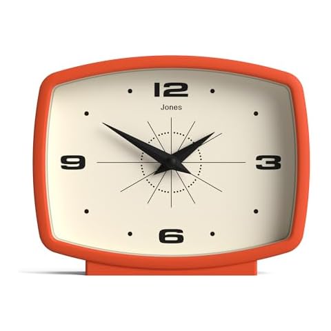 JONES CLOCKS® 'Film' Desk Clock - Retro Rectangular Design in Orange, Cool Look for Shelf, Table, Mantel, or Bedside Cover