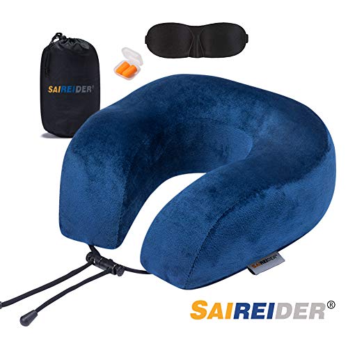 SAIREIDER Travel Pillow 100% Memory Foam Airplanes Neck Pillows -Prevent The Heads from