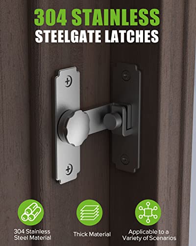 Image of Sliding Barn Door Lock Hardware, 90 & 180 Degree Dual-Purpose 304 Stainless Steel Heavy Duty Gate Latches Flip Latch Safety Door Bolt Latch Lock for Garden, Bathroom, Outdoor, Garage, Window (Silver)