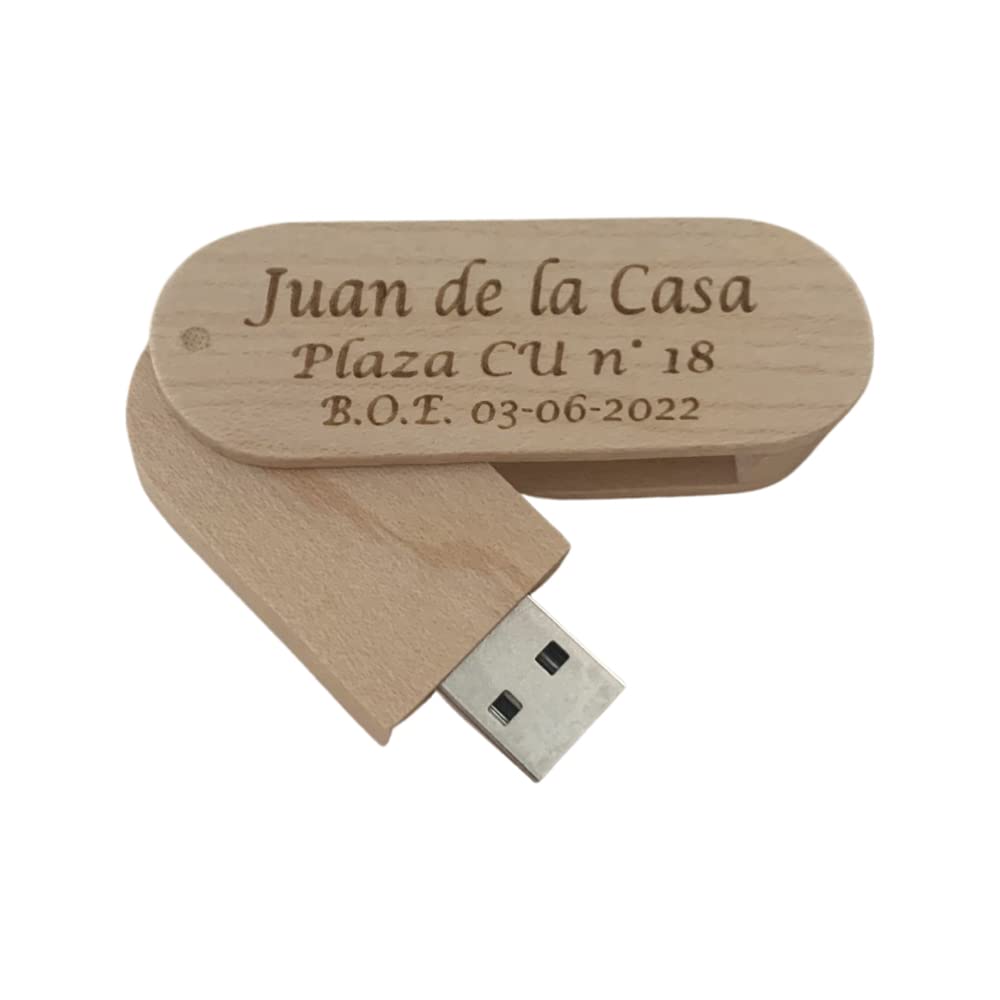 Regalo Grabado - 4 Memorias Personalizadas 32GB o 64 GB USB 3.0 | Madera Natural | Grabado de Texto o Logo Boda, Cumpleaños, Empresa | Unidades (4)