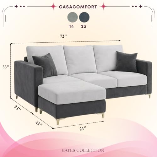 Image of Juliet Rich 4 Seater L Shape Sofa Set with Movable Ottomans | Flexible Layout | Velvet Suede Fabric | Golden Aesthetic Legs | Dual Tone Modern Sofa for Living Room (Dark Grey-Light Grey)