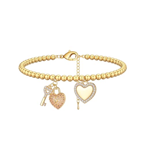 JUANKIKI heart bracelets for women，14K Gold Plated Heart bracelets，Mother's Day Gift Anniversary Christmas Birthday Jewelry Gifts for Women Wife Girlfriend - image 1