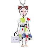  Halskette Puppe mit Kleid mit bunten Punkten und Haarkamm handgefertigt