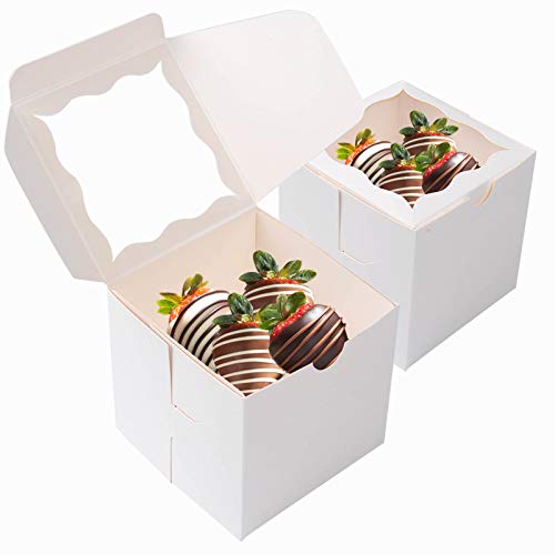 50 PCS Bakery Boxes with Window Cookie Boxes for Gift Giving 4x4x4 inches(White)