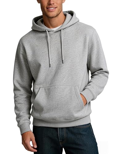 YiShiJie Grey Mens Hoodies Pullover Fleece Hooded Sweatshirts Casual Long Sleeve Midweight Athletic Hoodies with Kangaroo Pocket S