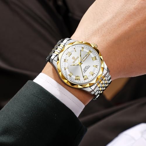 Image of BINBOND Men's Watch Luxury Business Dress Analog Quartz Stainless Steel Casual Date Wrist Watches for Men Easy Read Roman Numeral Large Dial Waterproof Luminous