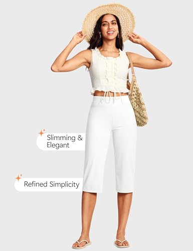 Image of ISEEGZ 14'' /18 inch Capri Pants for Women Dressy Stretch Pull On Womens Capris with Pockets Petite Summer Office Work Casual