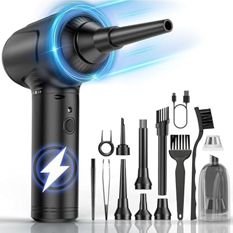 BANKKY Compressed Air Duster, 2 in 1 Electric Air Duster with Mini Computer Vacuum Cleaner, 3-Gear 12,0000 RPM Dust Blower, Reusable no Canned Keyboard Cleaner for Office, 9000mAh Battery, LED Light Cover