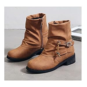 Dames enkellaars Retro Dames Schoenen Side Rits Low-Gehakken Low-Top Chelsea Boots Outdoor Home Shoes,Brown-36
