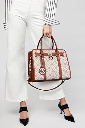Image of Dasein Women's Designer Satchel Handbag Two Toned Padlock Purse Top Handle Shoulder Bag w /Chain Strap