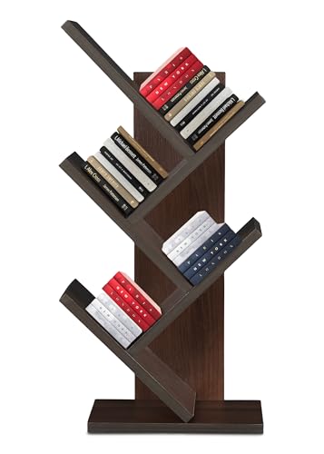 Image of SBF Furniture Tree Bookshelf Floor Standing Bookcase Free Standing Multipurpose Storage Rack for Books Magazines Organizer Showcase DIY (5 Tier - Brown, 5 Tier)