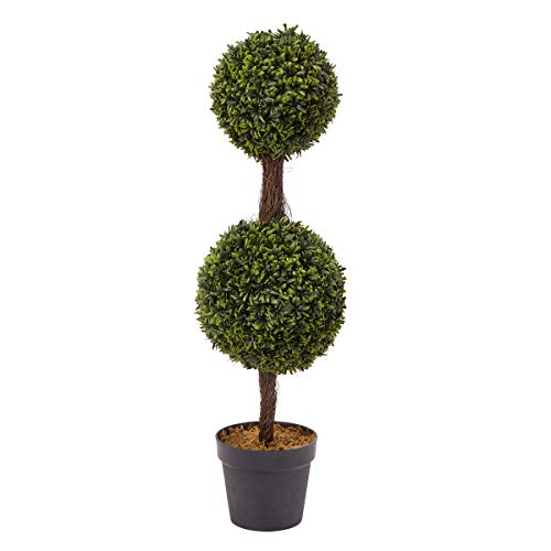 Pure Garden Artificial Podocarpus-36” Double Ball Style Faux Plant in Sturdy Realistic Indoor