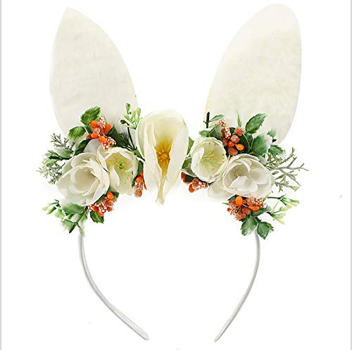Easter Bunny Ear Headband Flower Ear Headband Ear Costume Headpiece For Girls Cosplay Festival Party Beige #TOP6