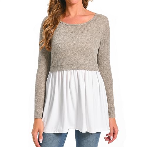 Image of Bearsland Women’s Nursing Top Long Sleeve Scoop Neck Patchwork Nursing Shirt Breastfeeding Shirts