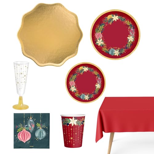 OH YEAH - Kit Vajilla Navidad 12 Personas Ornaments - 82 Piezas - Platos, Vasos, Servilletas Desechables - Decoración Mesa Navideña - Diseño Ornamentos y Flores - Celebraciones de Navidad OH YEAH - Kit Vajilla Navidad 12 Personas Ornaments - 82 Piezas - Platos, Vasos, Servilletas Desechables - Decoración Mesa Navideña - Diseño Ornamentos y Flores - Celebraciones de Navidad