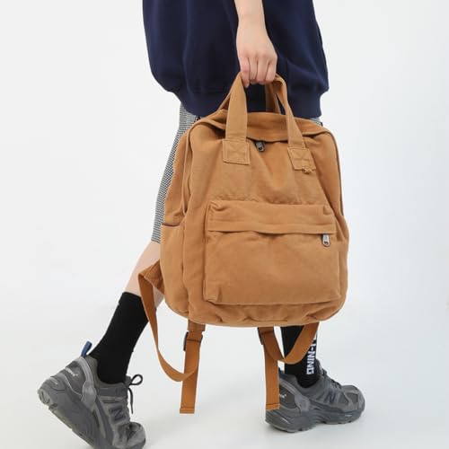 Image of MaxxCloud Vintage Canvas Tote Satchel Backpack Hiking Knapsack Travel Bag Handbag Purse Rucksack 583 Khaki