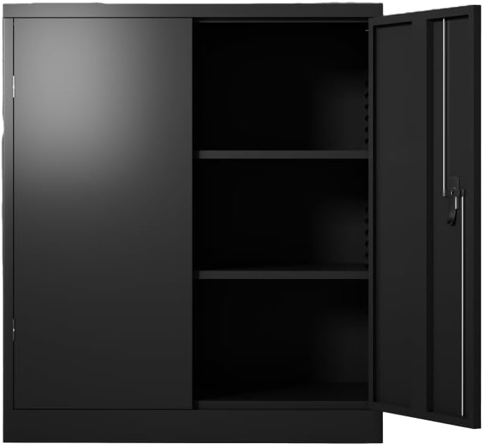 Metal Storage Cabinet with 2 Doors and 2 Shelves, Lockable Steel Storage Cabinet for Office, Garage, Warehouse