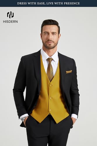 Image of HISDERN Mens Suit Vest Business Casual Dress Waistcoat Vest Solid Color Formal Wedding Vests for Suits or Tuxedo