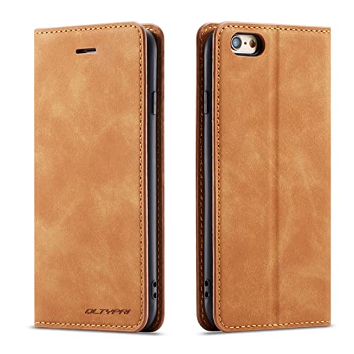QLTYPRI for iPhone 6 iPhone 6S Case, Premium PU Leather Cover TPU Bumper with Card Holder Kickstand Hidden Magnetic Adsorption Shockproof Flip Wallet Case - Brown