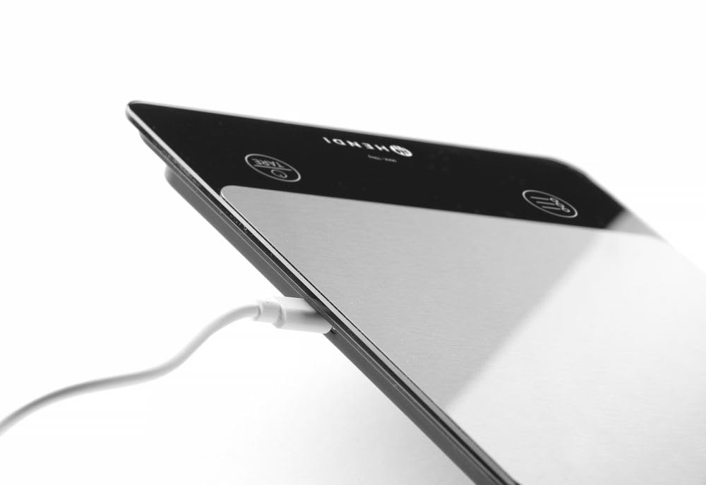 HENDI Balance de cuisine numérique, écran digital LED et tactile, max. 10 kg, rechargeable et IP67 résistant à l'eau et à la poussière, 160x210x(h)19 mm, ABS, acier inoxydable