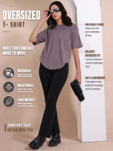Image of CHKOKKO Oversized T-Shirt for Women Cotton Blend Soft Loose Fit Tshirt Top for Summer Half Sleeves Drop Shoulder Trendy Stylish Solid for Casual Streetwear, Outings or Travel