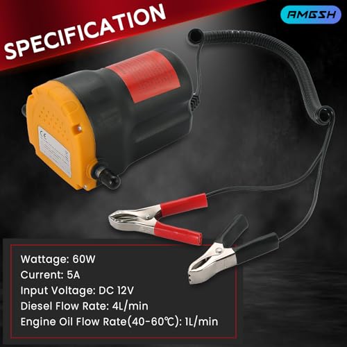 AMGSH 12V 60W Oil Change Pump Extractor, Changing Diesel Fluid Scavenge Suction Oil Transfer Pump Kit for Car, Jet Ski, Truck, Camper, Motorbike,ATV,RV, Boat