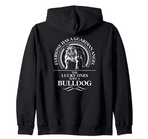 Proud English Bulldog Guardian Angel dog saying dog Zip Hoodie, Black