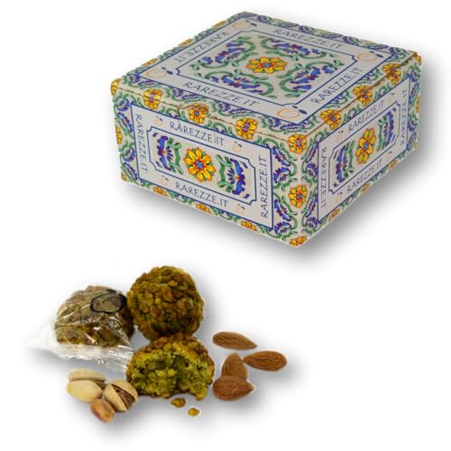 RAREZZE - Paste di mandorla siciliana al PISTACCHIO con granella, produzione ARTIGIANALE, preparate ALL'ORDINE in monoporzione. Confezione regalo decorata (gr.400). RAREZZE: pasticceria di S
