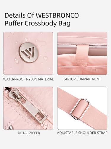 Image of WESTBRONCO Puffer Crossbody Bags for Women Quilted Tote Bag Puffy Weekender Overnight Bag Nylon Shoulder Handbag