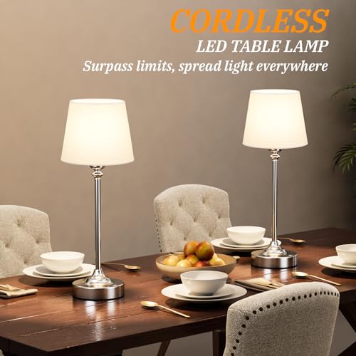 Image of Kakanuo Cordless Table Lamp Rechargeable Silver - 1 Pack 4000mAH Battery Operated Lamp for Decor, 3000K Stepless Dimming Touch Control Wireless Lamp for Bedroom, Dining Table, Counter, Living Room