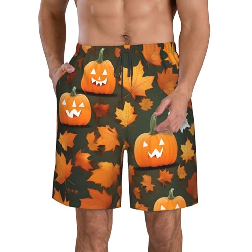 Happy Thanksgiving Day Pumpkin Print Stylish Men Beach Shorts Lightweight Cozy Swim Trunks Summer Casual Outings Holiday